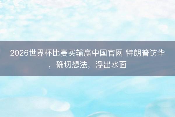 2026世界杯比赛买输赢中国官网 特朗普访华，确切想法，浮出水面