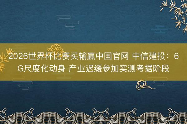 2026世界杯比赛买输赢中国官网 中信建投：6G尺度化动身 产业迟缓参加实测考据阶段